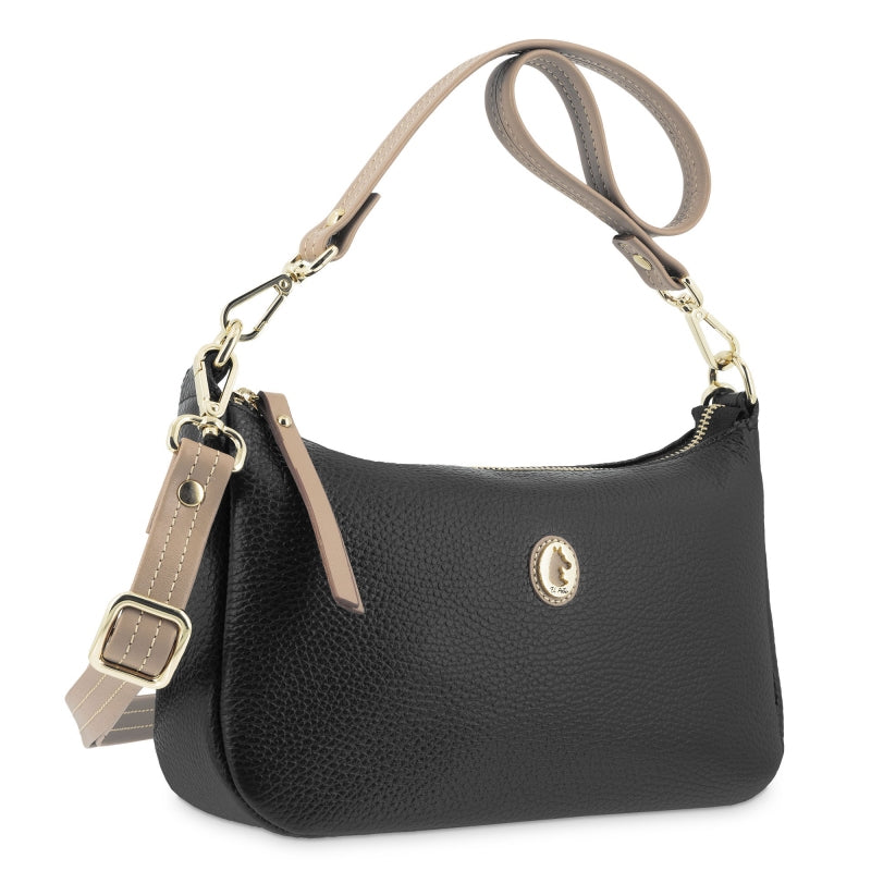 Elegante Lederhandtasche schwarz mit 2 abnehmbaren Trageriemen von El Potro