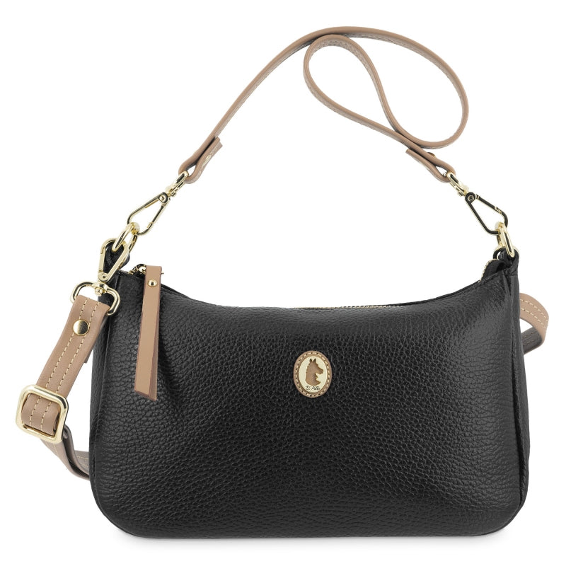 Elegante Lederhandtasche schwarz mit 2 abnehmbaren Trageriemen von El Potro