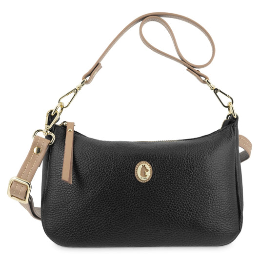 Elegante Lederhandtasche schwarz mit 2 abnehmbaren Trageriemen von El Potro